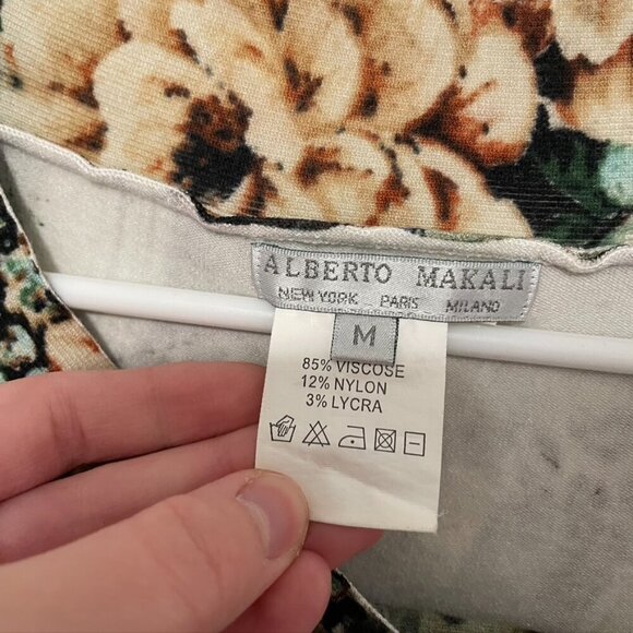 ALBERTO MAKALI Green Cream Leopard Cheetah Animal Floral Plaid 3/4 Sleeve Tunic - Picture 4 of 10